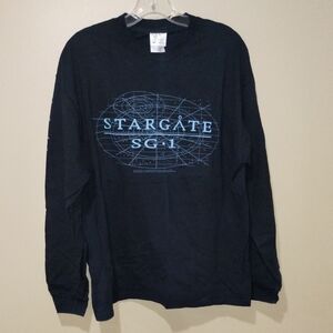 Vtg '04 Stargate SG-1 T-shirt L/S Black Lg Cotton Mint